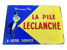 A VINTAGE FRENCH DOUBLE SIDED ENAMEL SIGN, ‘MONSIEUR PILE LA PILE LECLANCHÉ’ Emaillerie Alsacienne