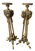 MANY OF ROBERT ADAM, A PAIR OF 19TH CENTURY NEOCLASSICAL DESIGN CARVED GILTWOOD TORCHERE STANDS