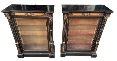 MANNER OF JACKSON & GRAHAM, A PAIR OF VICTORIAN AESTHETIC MOVEMENT GILT METAL MOUNTED EBONISED,