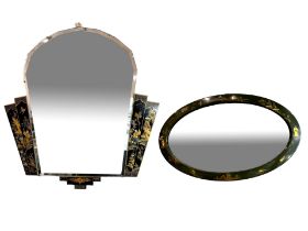 TWO 20TH CENTURY JAPANESE LACQUERED AND BEVELLED GLASS MIRRORS Both having with figural landscape