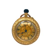 A LATE 19TH/EARLY 20TH CENTURY FRENCH 18CT GOLD POCKET WATCH Having blue steel hands, black Roman