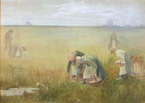 MANNER OF JEAN FRANCOIS MILLET, AN EARLY 20TH CENTURY CHALK AND WATERCOLOUR ON PAPER Group of