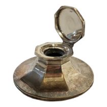 AN EARLY 20TH CENTURY SILVER INKWELL Octagonal form with glass well, hallmarked Chester, 1932. (