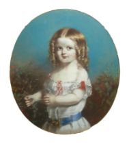 A 19TH CENTURY WATERCOLOUR AND GOUACHE, PORTRAIT OF A YOUNG GIRL WITH RINGLETS Framed, high quality,