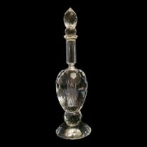 A LARGE VINTAGE CUT GLASS SCENT BOTTLE Having faceted stopper and body. (approx 27cm) Condition: