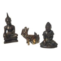 A COLLECTION OF THREE LATE 19TH/EARLY 20TH CENTURY CHINESE BRONZE FIGURES Two seated buddha and a