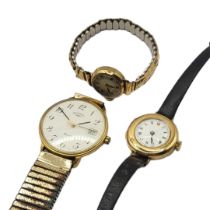 AN EARLY 20TH CENTURY 15ct GOLD LADIES WRISTWATCH Having 'red twelve' dial, on a black leather