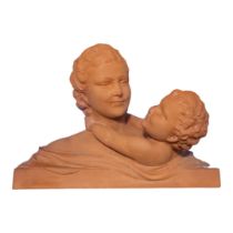 UGO CIPRIANI, 1897 - 1960, A TERRACOTTA GROUP PORTRAIT BUST Titled ‘Mother and Child’, signed