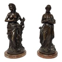 AFTER AUGUSTE MOREAU, 1843 - 1917, PAIR OF 19TH CENTURY BRONZE AND MARBLE FIGURAL LAMPS Classical