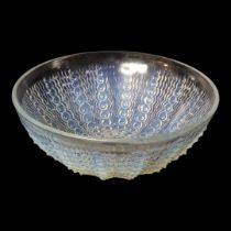 LALIQUE, AN OPALESCENT CLEAR AND FROSTED ART GLASS BOWL Moulded design of raised spiral beads,