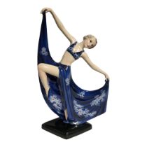 AN ART DECO GOLDSCHEIDER OF VIENNA POTTERY OF STYLISH FEMALE DANCER FROM A MODEL BY JOSEF LORENZL,