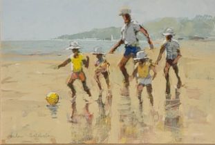 VALERIE BATCHELOR, GOUACHE Titled ‘Beach Games’, signed lower left, framed. 37cm x 31cm