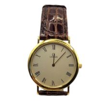 OMEGA DE VILLE, A VINTAGE YELLOW METAL AND STAINLESS STEEL GENT’S WRISTWATCH Slim case with textured