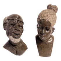 A PAIR OF MID 20TH CENTURY CENTRAL AFRICAN STONE CARVING OF TRIBAL NATIVE A pair of busts native