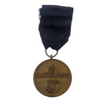 A WWII GERMAN SS BRONZE LONG SERVICE MEDAL (GOOD COPY) Awarded for 8 years with blue fabric