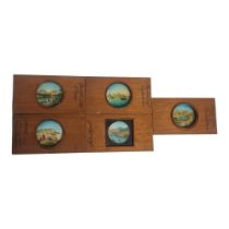 A SET OF FIVE 19TH CENTURY 'CRIMEAN WAR' HAND PAINTED GLASS MAGIC LANTERN SLIDES Titled 'Embarkation