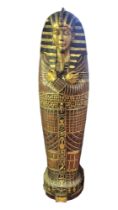 A 20TH CENTURY LIFE SIZE EGYPTIAN MUMMIES SARCOPHAGUS With shelved interior. (48cm x 46cm x 190cm)