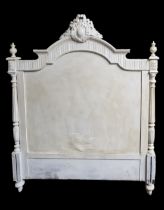 A 19TH CENTURY FRENCH CREAM PAINTED AND CARVED HEADBOARD. (148cm x 151cm) Condition: good overall,