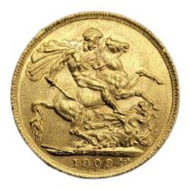 A KING EDWARD VII 22CT GOLD FULL SOVEREIGN COIN, DATED 1909 Having a portrait bust and George and