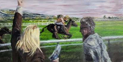 NICK PIKE, 21ST CENTURY OIL ON CANVAS Cheltenham Races, monogrammed lower right. (51cm x 99cm) **ARR