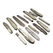 A COLLECTION OF ELEVEN VICTORIAN AND LATER SILVER AND MOTHER OF PEARL PENKNIVES To include