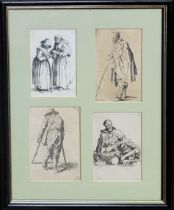 AFTER JACQUES KALLO, A COLLECTION OF TWELVE 17TH CENTURY ENGRAVINGS, FRAMED. 31cm x 39cm
