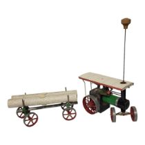 MAMOD, A VINTAGE DIECAST MODEL STEAM ENGINE AND TRAILER Steam tractor with red, white and green