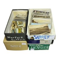 FOUR BOXES CONTAINING APPROX 1000 EARLY 20TH CENTURY AND LATER POSTCARDS OF SUSSEX, SURREY AND DEVON