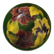 A MID 20TH CENTURY WALTER MOORCROFT POTTERY PEDESTAL BOWL IN HIBISCUS PATTERN Interior and