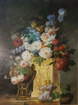 A LARGE PAIR OF DECORATIVE ITALIAN SCHOOL OILS ON CANVAS, STILL LIFE, FLOWERS Unsigned, unframed. (