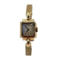GIRARD PERREGAUX, A VINTAGE 9CT GOLD LADIES’ WRISTWATCH The square silver tone dial with Arabic
