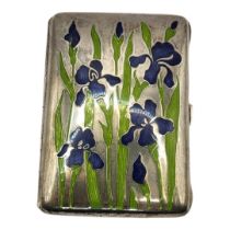 AN EARLY 20TH CENTURY GERMAN SILVER AND ENAMEL CIGARETTE CASE Having floral decoration and gilt