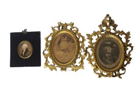 GROUP OF THREE MINIATURES Including a watercolour portrait of George Washington, a print of Prince