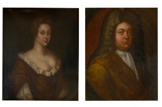 CIRCLE OF MARY BEALE, 1633 - 1699, A PAIR OF OILS ON CANVAS Portraits, later gilt framed. (74cm x