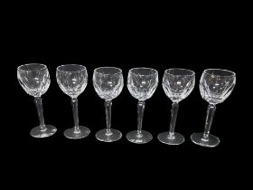 A SET OF SIX WATERFORD LEAD CRYSTAL ROEMERS/GOBLET/GLASSES The ovoid cut glass heavy body, on a