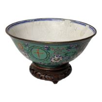 A CHINESE CANTON EXPORT GUANGXU PERIOD, 1875 - 1908, ENAMEL PEDESTAL BOWL The green lustre