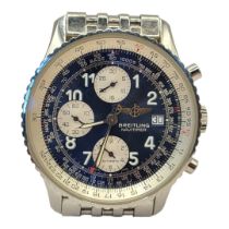 BREITLING NAVITIMER, A STAINLESS STEEL CHRONOMETER GENTS WRISTWATCH Three subsidiary dials on blue