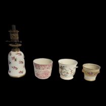 A 19TH CENTURY CHINA OIL LAMP BASE Decorated with roses on a cream ground along with three