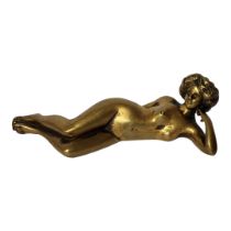 A LATE 19TH CENTURY CONTINENTAL CAST BRONZE EROTIC BELL PUSH MODELLED AS A NUDE FEMALE FIGURE AT