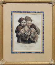 LOUIS-LEOPOLD BOILLY, 1761 - 1845, GROUP OF SIX 19TH CENTURY HAND COLOURED LITHOGRAPHS In decorative