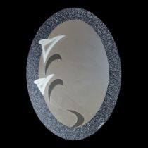 DAVID MARSHALL, SCOTTISH, B. 1942, OVAL WALL MIRROR, 1991 With frosted and tinted foliate detail