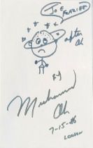 MUHAMMAD ALI, AN ORIGINAL INK ON PAPER PORTRAIT SKETCH Cartoon of Joe Frazer, autographed by