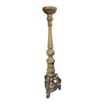 A LATE 19TH/EARLY 20TH CENTURY CONTINENTAL MAGNUM SIZE CARVED GILTWOOD FLOOR STANDING PRICKET CANDLE