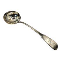 A GEORGIAN SILVER SOUP LADLE Plain fiddle pattern and engraved initial, hallmarked London, 1817. (
