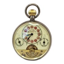 HEBDOMAS, AN EARLY 20TH CENTURY SILVER GENT’S POCKET WATCH Having calendar day and date subsidiary