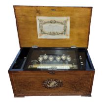 A LARGE 19TH CENTURY SWISS 'BELLS IN SIGHT' COMB AND CYLINDER MUSIC BOX Rectangular rosewood case