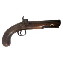 DAVIS, A LATE 18TH/EARLY 19TH CENTURY PERCUSSION CAP PISTOL Having a steel barrel and engraved