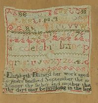 A WILLIAM IV PERIOD EMBROIDERED WOOLWORK SAMPLER, CIRCA 1830 Elizabeth Blizard, age 11, worked