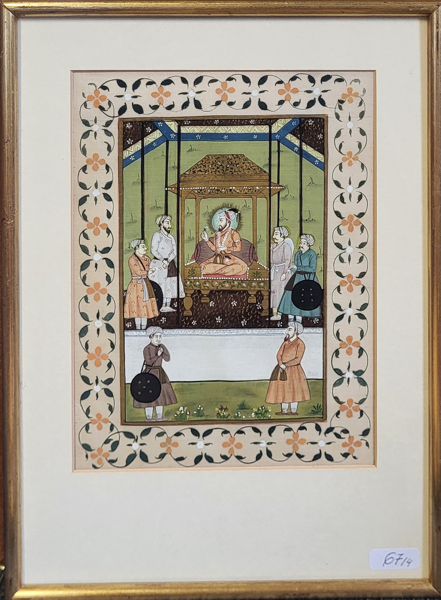 A SET OF FOUR EARLY 20TH CENTURY NORTH INDIAN MOGHUL WATERCOLOURS ON SILK Depicting Maharaja - Image 2 of 4