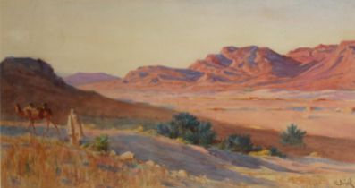 ALPHONSE BIRCK, 1859 - 1942, WATERCOLOUR Bedouin in a Desert Landscape, signed lower right,